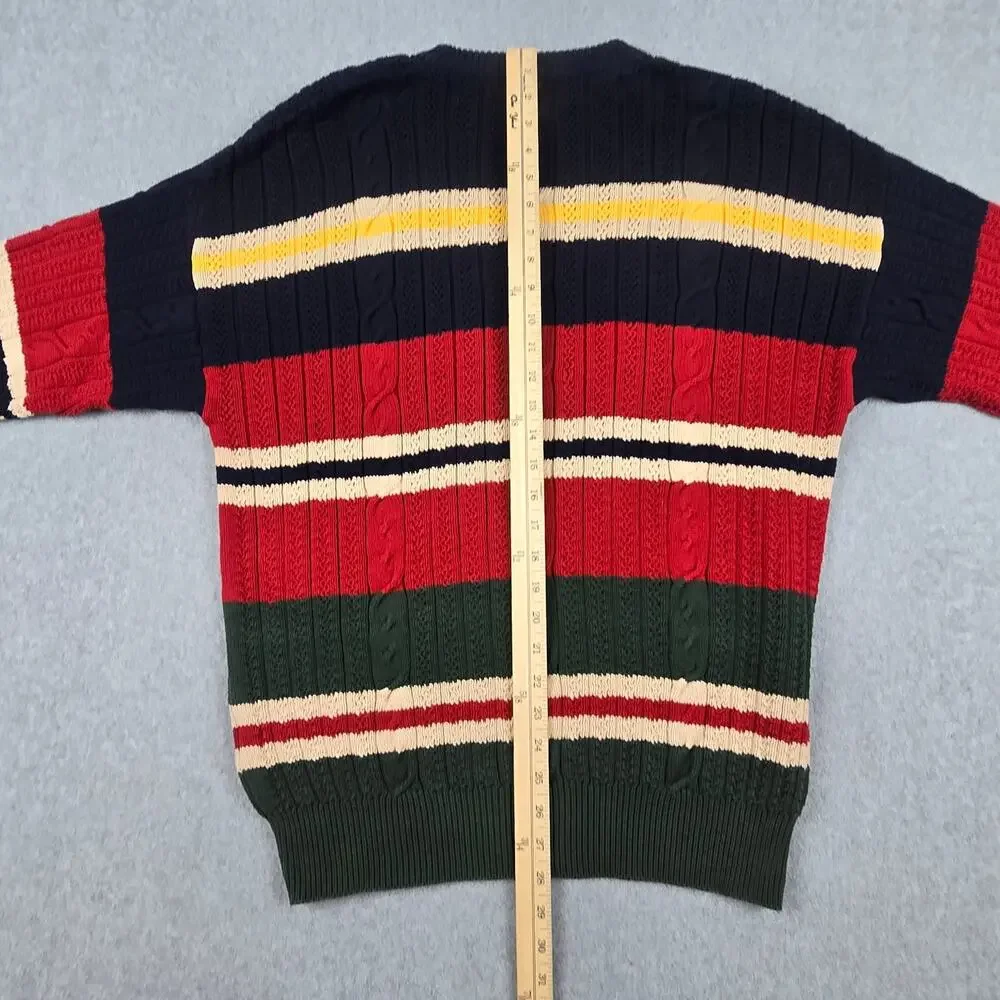 Vintage Nautica Sweater Mens Large Stripe Cable Knit Crew Neck Navy Multi Color - Picture 16 of 16